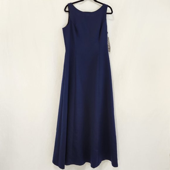 Alex Evenings Dresses & Skirts - ALEX Evenings Satin Navy Blue Formal V-Back Sleeveless Maxi Dress Size 16 NEW!